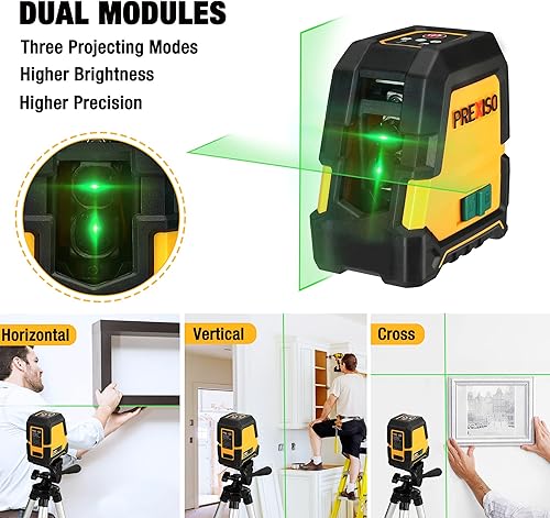PREXISO 30M Livella Laser Autolivellante, Linea Laser Verde a Croce, 3 Modalità, Autolivellante e Manuale, Orizzontale e Verticale, 360° Supporto Magnetico, Ricarica USB con batteria 2600mAh - Honorern