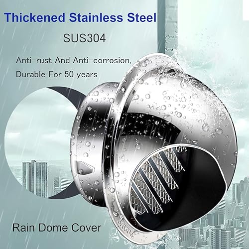 Griglia Aerazione, Griglia di Ventilazione in Acciaio Inox, Cappello Eolico Sfiato Esterno da 50-300mm, Ventilatore Sfiato con Agriglia A Lamelle A 45°, per Bagno Ufficio Cucina Fabbrica - Honorern