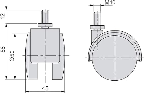 Kippen 1616X3 - SET DI 4 RUOTE GEMELLATE DA MM.50 CON PERNO FILETTATO M10 (2 CON FRENO + 2 SENZA FRENO) - Honorern