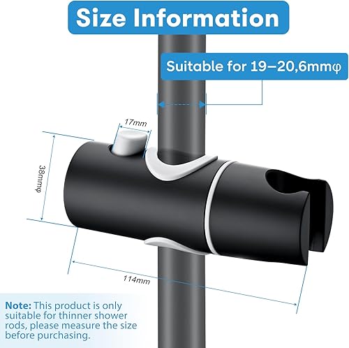 Supporto Soffione Doccia, Supporto Doccia Regolabile per Saliscendi Doccia, Universale Supporto Soffione Doccia per Barra per Saliscendi, Gamma di Diametri 19-20.6mm (Cromato Argento) - Honorern