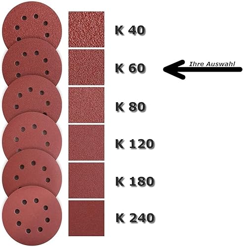 Dischi abrasivi compatibile per levigatrice orbitale Bosch PEX400AE, adatti con velcro PEX 400 AE (125 mm, 8 fori) (K60) - Honorern