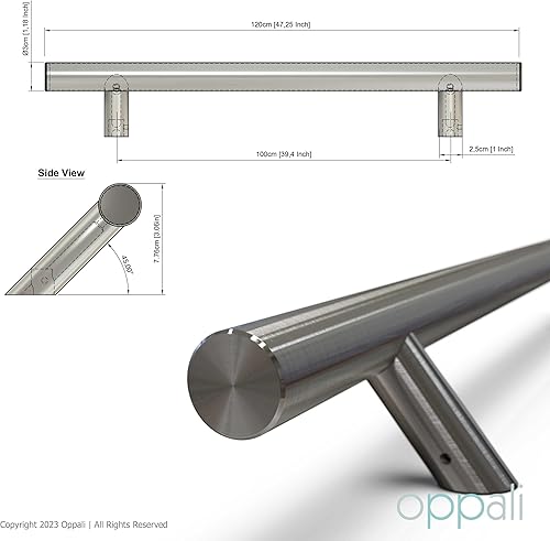 Spazzolato Acciaio Inossidabile 304 Materiale di alta qualità Maniglia per Porta Entrata | Inclinato di un angolo di 45° | Rotondo T-Bar | 80cm Lunghezza totale - Honorern