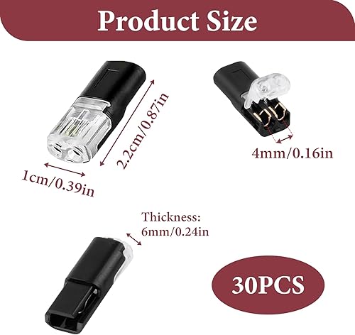 30 Pezzi Connettori per Cavi A 2 Poli, 18-22 AWG Connettori Elettrici Rapidi, Connettori Bassa Tensione, Impermeabile e Antipolvere, per La Maggior Parte dei Veicoli, Audio, Video,Altoparlanti - Honorern