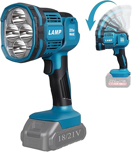 Lampada a batteria per Makita 18/21v, 3 modalità di faretto a led Lampada portatile per cantiere, testa luminosa orientabile, per campeggio, riparazione auto, emergenza, senza batteria e caricabatteri - Honorern