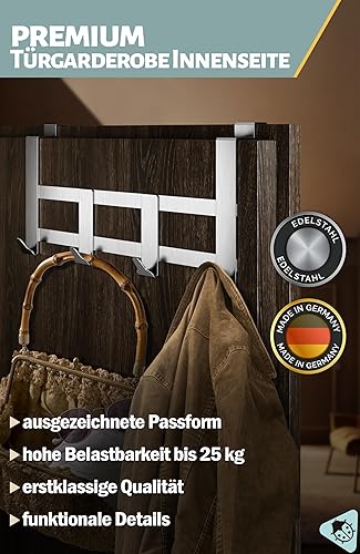 Appendiabiti da porta, inox - attaccapanni per per porta argento, salvaspazio - appendino universale, sostegno per interni - Honorern