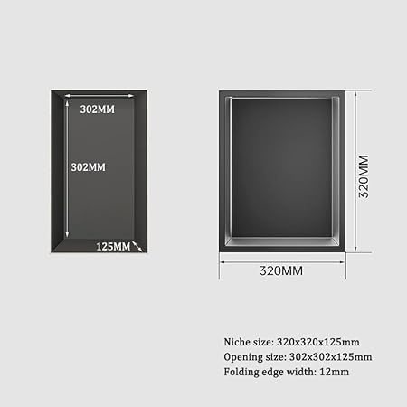 Nicchia da Parete in Acciaio Inossidabile, nicchia da Doccia incassata con Luce a LED, mensola Organizer Impermeabile per riporre Oggetti in Bagno, Senza Bisogno di Piastrelle (Nero, 32x32x - Honorern