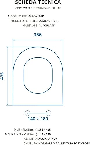 Copriwater per RAK COMPACT (B-T) AVVOLGENTE TERMOINDURENTE BIANCO cerniera inox - Honorern