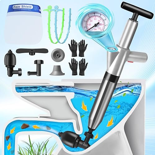 Pompa Stura Lavandini Scarichi a Pressione, Stura WC Stantuffo per WC con Barometro Visuale Sturalavandino ad Aria Compressa per Disintasare Bagno Cucina lavandino Scarico a Pavimento Vasca - Honorern