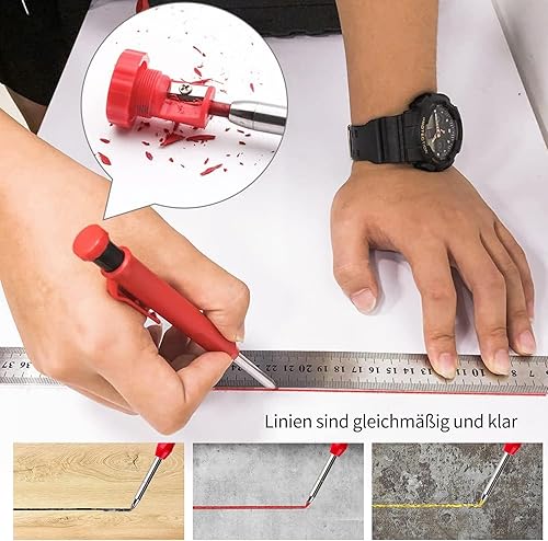 Matita carpentiere,Matite meccaniche,Matita mina,Matita falegname,1 matita falegname con 24 matite mine-Adatto per disegni architettonici e lavorazione del legno,utensili da disegno - Honorern