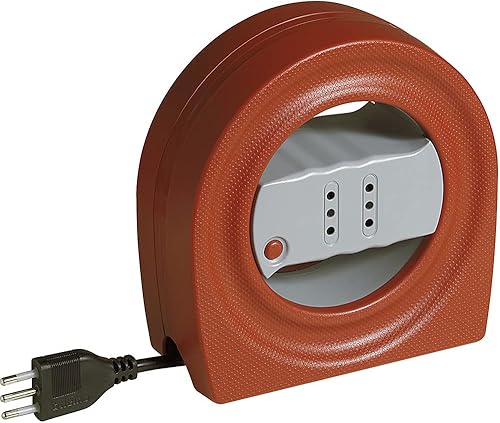 Bticino S2722 Avvolgicavo 5 Metri, Prolunga con Cavo, 2 Prese Italiane e Spina Piccola 10A, con Protettore Termico, Serie Gyro, Made in Italy, Colore Arancione e Bianco - Honorern