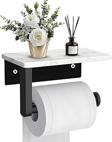Biutimarden Porta Carta Igienica con Mensola in Marmo Bianco，Senza Foratura Acciaio Inox Porta Rotolo Carta Igienica da Parete,Modernità Portacartaigienica per Bagno Cucina(Bianco) - Honorern