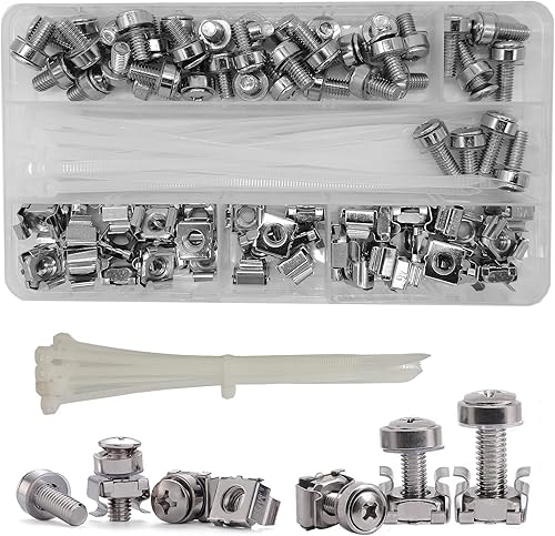 Set di 100 Pezzi (40 Sets) M6 x 16/20mm Dadi a Gabbia Viti e Rondelle Montaggio a Rack e Rondelle per Armadi Scaffali per Server a Rack Router(Argento) - Honorern