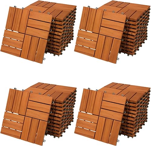 Casaria Piastrelle Legno Acacia 44pz Certificato FSC® Mattonelle 4m² ad Incastro 30x30cm Esterno Mosaico - Honorern