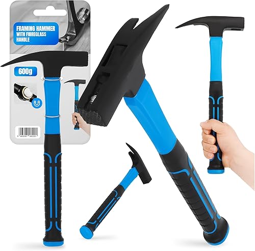 Martello da Carpentiere 600 g Testa Forgiata in Acciaio Manico in Fibra di Vetro Ergonomico Professionale Magnete Falegname Artigianale Tetti Solido Comodo - Honorern
