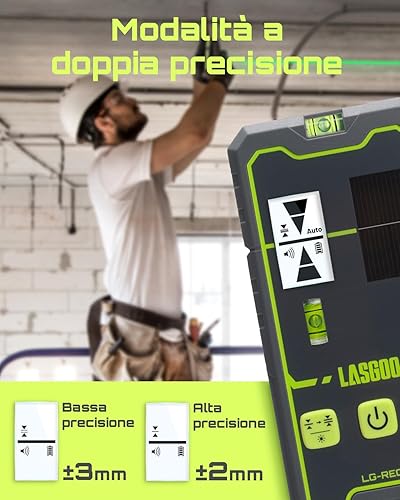 LG-REC01 Ricevitore per Livella Laser, Doppio Display LCD, Rilevatore di Raggi Laser Verde e Rosso, Fino a 50m, Batteria Ricaricabile Integrata, Morsetto Incluso - Honorern