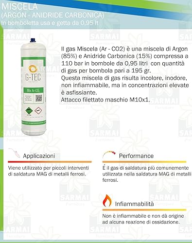 Bombola usa e getta monouso gas Miscela Mix Ar-CO2 per saldatura MIG MAG 0,950 L - Honorern