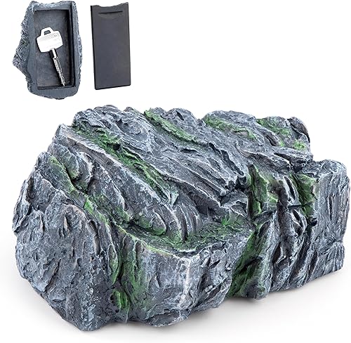 Nascondiglio Chiave Pietra con Scomparto Segreto, Finta Pietra Nascondiglio Chiave per Esterni, Giardino e Al di Fuori, Roccia Artificiale in Resina per Geocaching (Grigio Chiaro) - Honorern