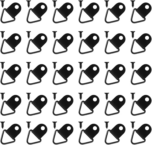 30pcs gancio a triangolo, Attaccaglie per Quadri,Gancetti Con Viti,QuadriTriangolo Anello Gancio da Parete，per Appendi Quadro per Cornici per Foto Immagini Appese (Nero) - Honorern