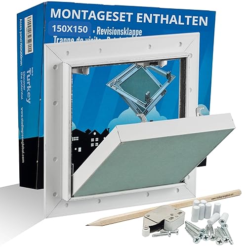 Botola d'Ispezione 150 x 150 mm senza spatole - Sportello d'ispezione 15 x 15 cm | pronto per la pittura | in cartongesso da 12,5 mm | con telaio in alluminio | adatto per ambienti umidi | verde - Honorern