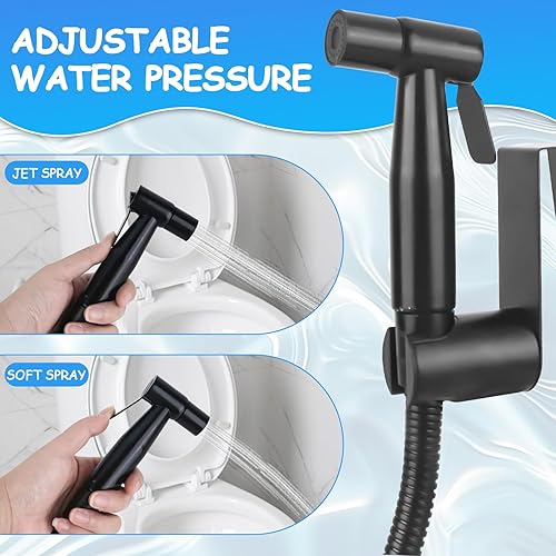 Set per bidet doccetta per WC in acciaio inox con tubo e supporto da 40 pollici, pressione regolabile, set spray per WC (nero) - Honorern
