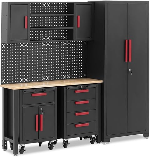 MSW MSW-GTC-200G Armadio modulare da officina, 132 x 42,7 x 2,5 cm, pannello forato, 2 contenitori arrotolabili, armadietto per attrezzi in metallo - Honorern