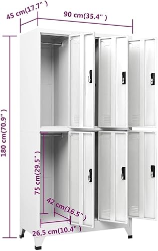 Susany Armadio Spogliatoio a 6|9 Scomparti in Acciaio Grigio 90x45x180 cm, Sporco Pulito, Metallo - Honorern