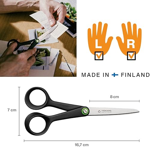 Fiskars ReNew Forbici Universali, Lunghezza 21 cm, Acciaio Inox Rigenerato/Plastica di Recupero, Design Ergonomico, Nero, 1074547 - Honorern