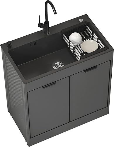 Lavandino da Esterno Nero Lavello Cucina 1 Vasca Mobile da Esterno Lavandino multiuso nero da appoggio con mobiletto Lavello da cucina portatile a vasca singola per ristorante commerciale ( Color : Pu - Honorern