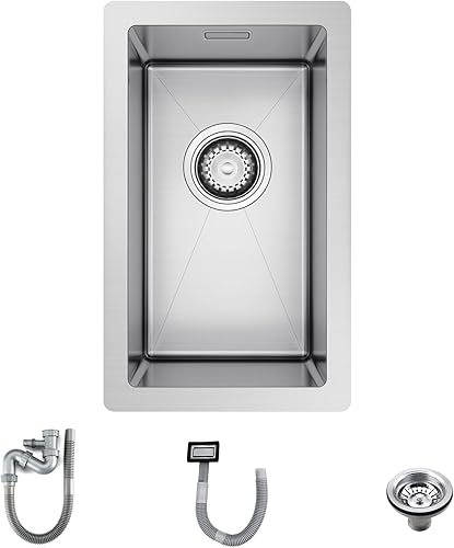 TORVA Lavello da Cucina in Acciaio Inox, Lavello Piccolo da Incasso, Lavello Rettangolare da Bar, Ciotola Singola, 26 x 43 x 21,5 cm - Honorern
