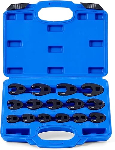 15 Pezzi Chiave Zampa Set, Chiavi a Bocca Esagonale Aperta Tipo Crowfoot Dimensioni Metriche 8-24 mm Unità Quadrata Internada 3/8' e 1/2', Chiave a Piede di Porco, Set Chiavi A Zampa Di Gallo - Honorern
