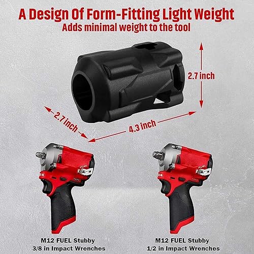 BODYA Copertura protettiva per avvitatore a percussione per Milwaukee M12 Fuel Stubby 49-16-2554, nero - Honorern