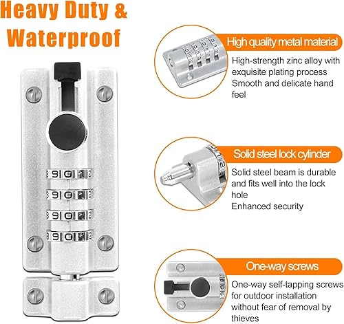 Chiavistello con Combinazione 2 Pezzi, Chiavistello per Porta con 4 Cifre Serratura, 120mm Bullone di Bloccaggio a Combinazione per Capannone/Giardino/Garage/Aarmadietto (Nero) - Honorern