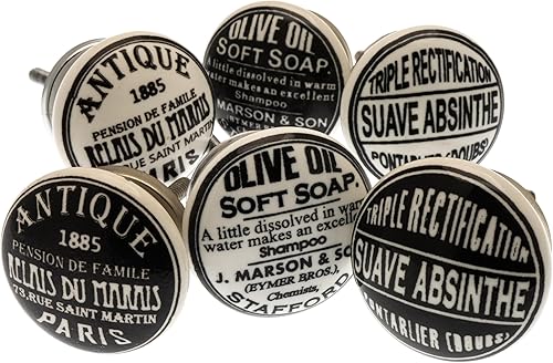 Mango Tree - Set misto di pomelli in ceramica in stile vintage bianco e nero per credenza, confezione da 6 (MG-315) - Honorern