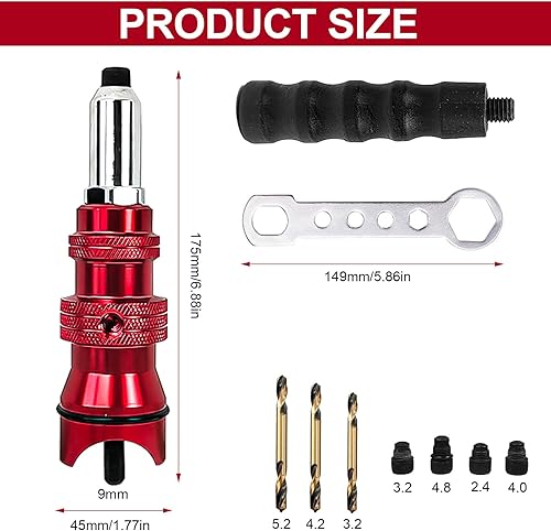 Rivettatrice per Trapano con 500 Rivetti in Ferro Alluminio Ciechi Adatto per 2.4/3.2/4.0/4.8 Rivettatrice Elettrica und Accessorio di Rivettatura per Avvitatori e Trapani a Batteria (1) - Honorern