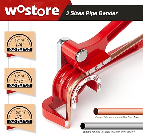 Wostore Piegatubi a 180 gradi per 1/4 5/16 e 3/8 di pollice in rame alluminio sottile acciaio inossidabile rosso - Honorern
