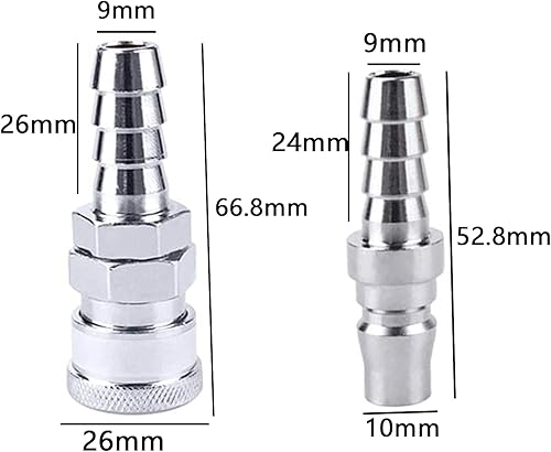 8 Pcs Attacchi Rapidi Aria Compressa, SH + PH Pneumatici Innesto Rapido Aria, Raccordi Aria a SgancioRapido Maschio Femmina, per 9mm Tubo Aria Compressa - Honorern