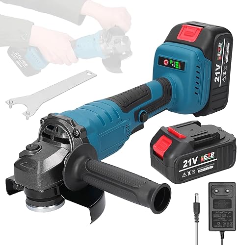 Smerigliatrice angolare 125mm, 21V M14, Flex Smerigliatrice Angolare Motore brushless con 2 batterie da 1300mAh per tagliare e lucidare piastrelle di ceramica, legno, pietra e acciaio - Honorern