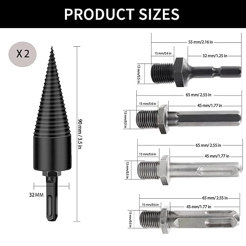 FENGCHUANHG 2 pcs 32mm Spaccalegna, Cono per Trapano, Spaccalegna per Legna da Ardere con 4 Impugnature, Spaccalegna per Legna da Ardere Cono per Vite Spaccalegna per Legno di Diametro Inferiore - Honorern