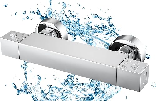 Sistema doccia con termostato, doccia a pioggia con rubinetto, in acciaio inox, set completo, set doccia con 81-117 cm, asta doccia regolabile, cromato - Honorern