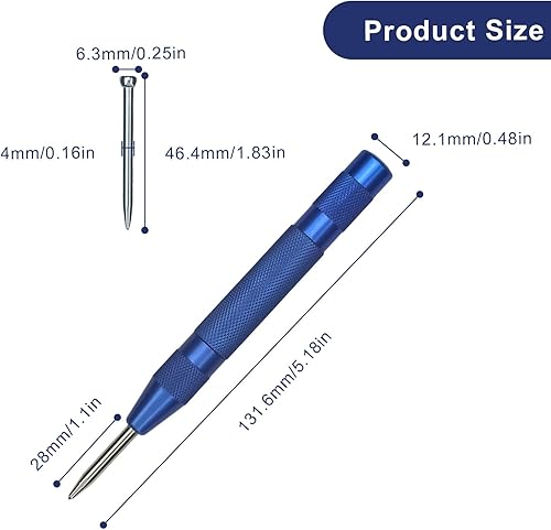 2 Pezzi Punzoni per Metallo, AMONENZ 130mm Punzonatrice Automatica, con 3 Pezzi Punta di Ricambio, Punzone a Molla, per Metallo Tenero, Legno, Vetro - Honorern