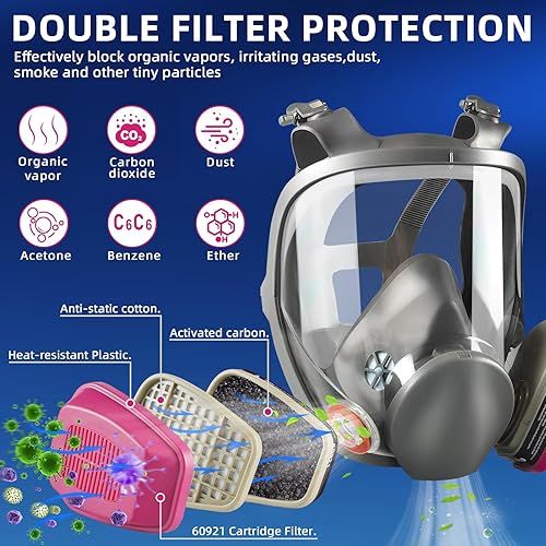 Maschera Antipolvere Semimaschile con Filtro, Maschera Antigas Riutilizzabile con Occhiali Protettivi, Mascherine Protettiva per Saldatura, Verniciatura, Prodotti Chimici, Vapori, Polvere, Levigatura - Honorern