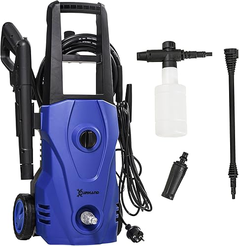 DURHAND Idropulitrice ad Alta Pressione 1600W con Ugello Regolabile e Kit Pulizia, Idropulitrice Professionale, Rame e Alluminio, 130 Bar, Portata Max 390 l/h, per Auto Casa Giardino, Blu e Nero - Honorern
