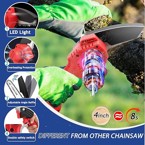Mini Motosega a Batteria Seghe potatrici Elettriche a Batteria Da 4 Pollici Motoseghe Elettriche Portatili 24v 500w Seghe potatrici Per Taglio Del Legno Del Ramo Di Un Albero ,Red mini chainsaw - Honorern