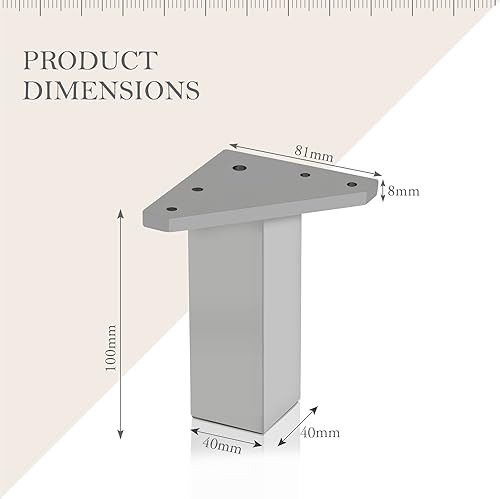✮ Gambe per Mobili ✮ Set di 4 Gambe, Viti Incluse - Colore Alluminio - Piedini DIY in Resina ABS per Tavolini, Mobili, Armadi, Scaffali (10 cm) - Honorern