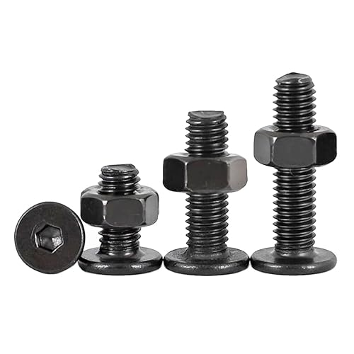 Viti a testa piatta M2 x 12 mm, con esagono incassato e dadi, 50 pezzi, in acciaio inox nero, con esagono incassato a testa grande (M2 x 12 mm) - Honorern