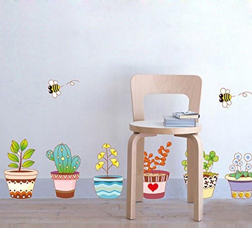 Piante in Vaso Colorate e Le Api Carino Adesivi Murali, Camera da Letto Soggiorno Adesivi da Parete Removibili/Stickers Murali/Decorazione Murale - Honorern