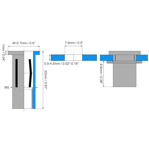 Dadi Rivetto Multigrip M5, 30pz Dado Inserto Filettato a Testa Piana con Gambo Pre-Bulbed in Acciaio al Carbonio Plus per Costruzione Industriale - Honorern