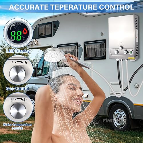 Scaldabagno istantaneo a propano senza serbatoio, 1,6 GPM, 7L, portatile, per uso esterno in camper, roulotte, cabine, fienili, punto d'uso, argento - Honorern