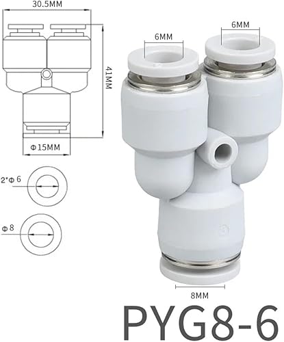 5 pezzi PYG PY Tubo flessibile pneumatico for aria compressa Tubo Raccordo rapido Connettore a forma di Y Divisore tipo a 3 vie 12MM 10MM 8MM 6MM 4MM 4 6 8(PYG8-6) - Honorern