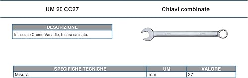 Chiave combinata 27 mm satinata opaca Cromo Vanadio DIN 3113 - UM 20 CC27 echoENG - Honorern